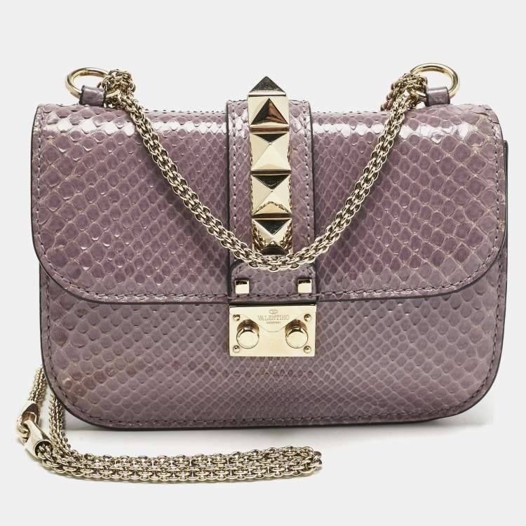 Pre Owned Valentino Lilac Python Rockstud Small Glam Lock Shoulder Bag