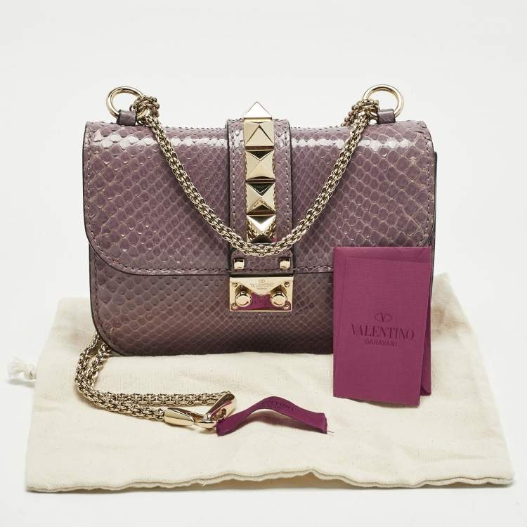 Pre Owned Valentino Lilac Python Rockstud Small Glam Lock Shoulder Bag