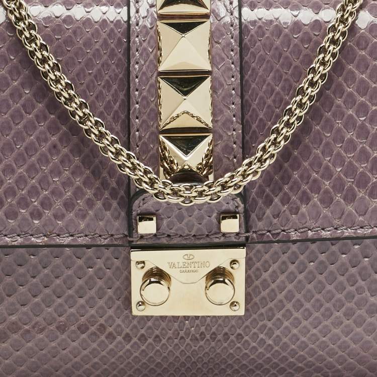 Pre Owned Valentino Lilac Python Rockstud Small Glam Lock Shoulder Bag