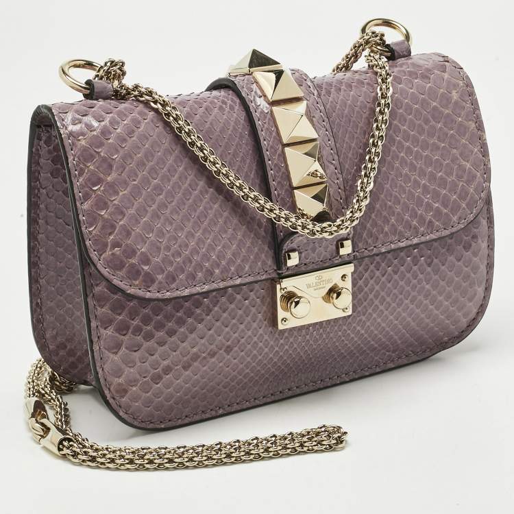Pre Owned Valentino Lilac Python Rockstud Small Glam Lock Shoulder Bag