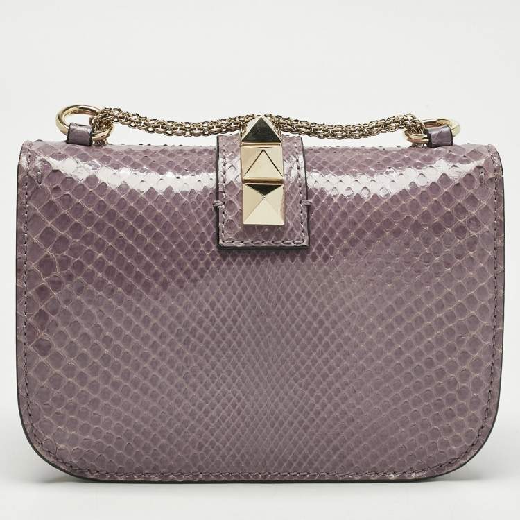 Pre Owned Valentino Lilac Python Rockstud Small Glam Lock Shoulder Bag