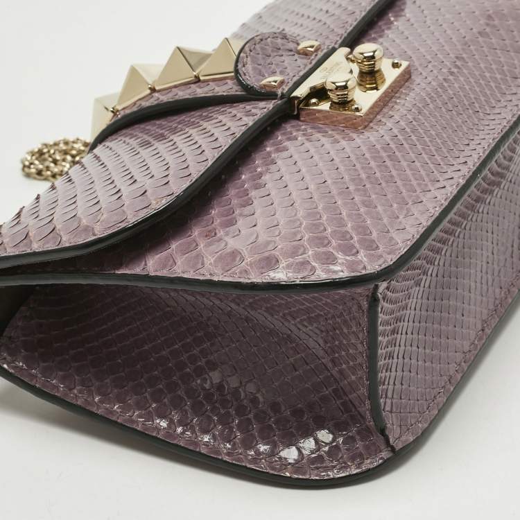 Pre Owned Valentino Lilac Python Rockstud Small Glam Lock Shoulder Bag
