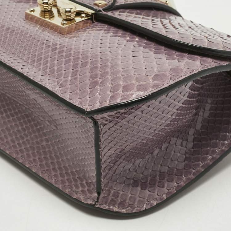 Pre Owned Valentino Lilac Python Rockstud Small Glam Lock Shoulder Bag