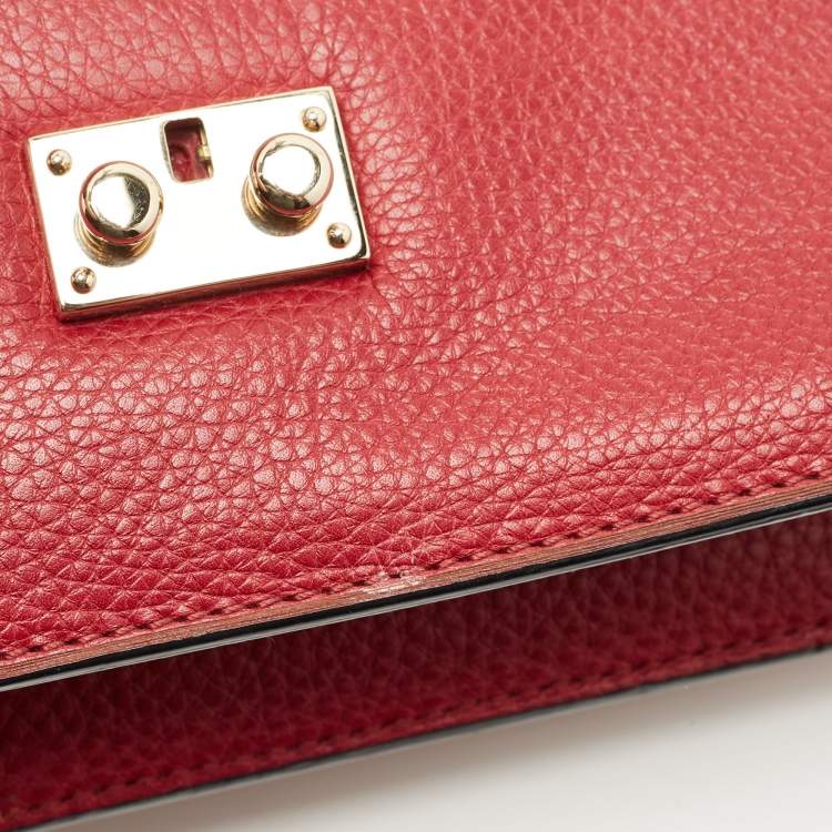 Pre Owned Valentino Red Leather Large Glam Lock Flap Bag