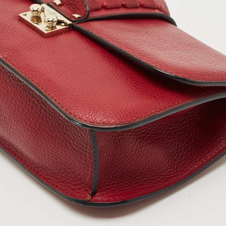 Pre Owned Valentino Red Leather Large Glam Lock Flap Bag