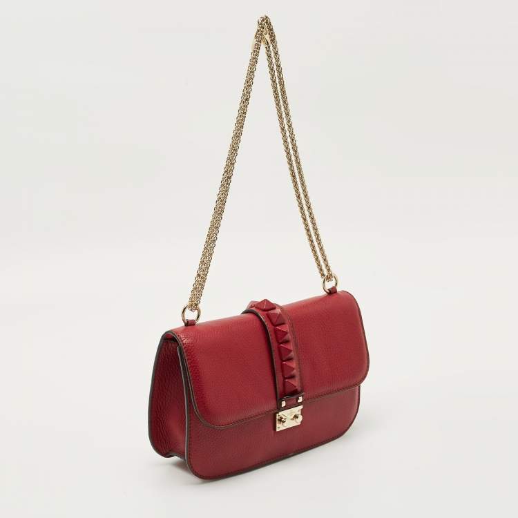 Pre Owned Valentino Red Leather Large Glam Lock Flap Bag