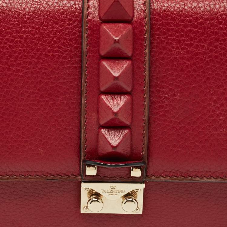 Pre Owned Valentino Red Leather Large Glam Lock Flap Bag