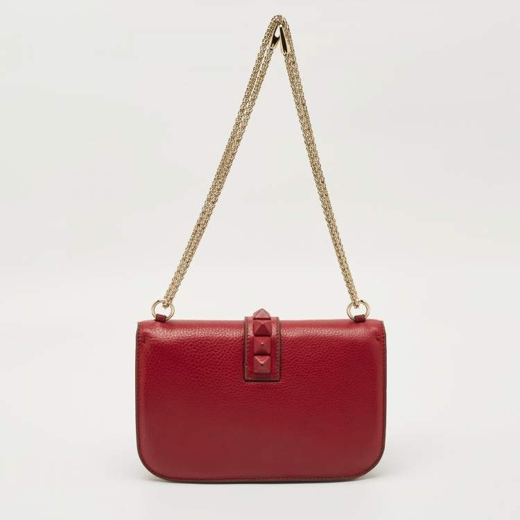 Pre Owned Valentino Red Leather Large Glam Lock Flap Bag
