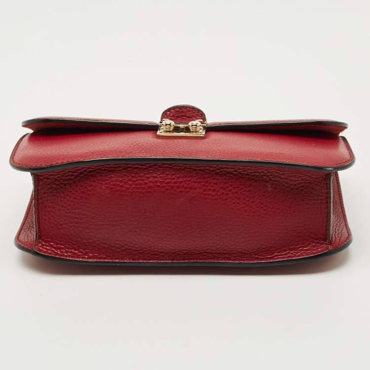 Pre Owned Valentino Red Leather Large Glam Lock Flap Bag