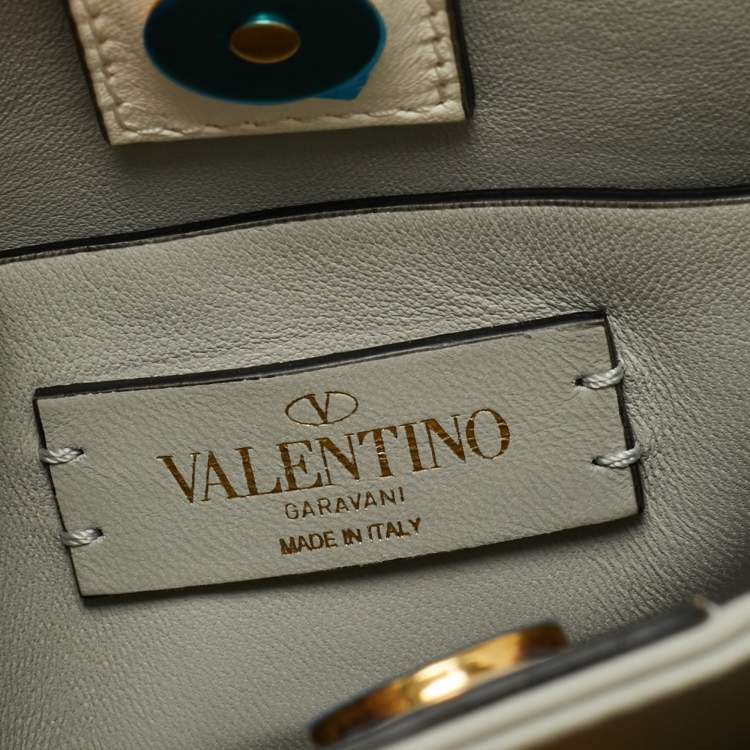 Pre Owned Valentino Cream Quilted Leather Small Roman Stud Top Handle Bag