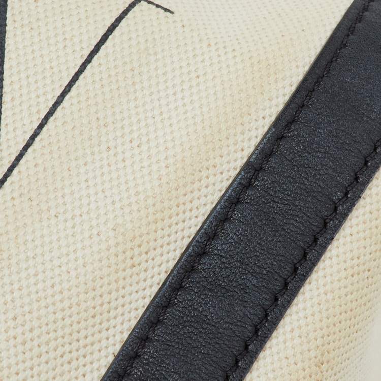 Pre Owned Valentino Off White/Black Canvas and Leather VLTN Logo Small Rockstud Tote