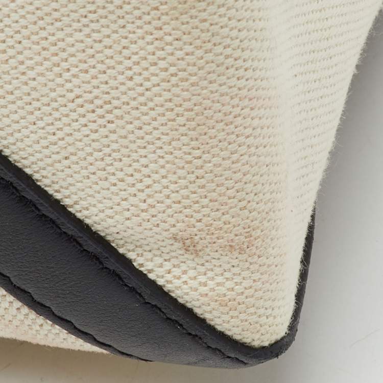 Pre Owned Valentino Off White/Black Canvas and Leather VLTN Logo Small Rockstud Tote