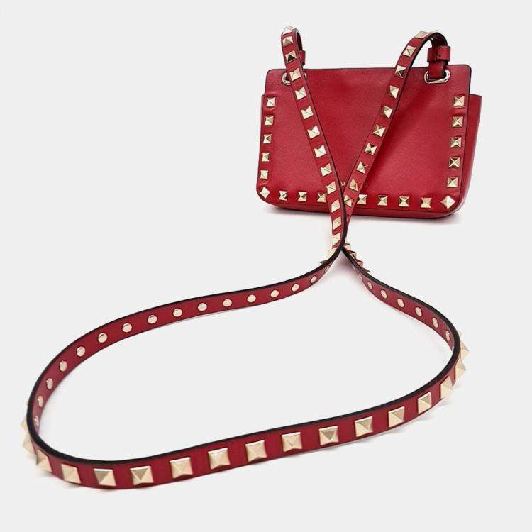 Pre Owned Valentino Rockstud Red Leather Crossbody Bag