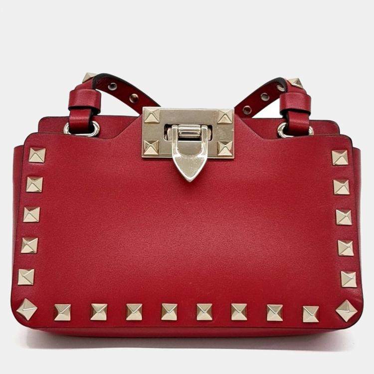 Pre Owned Valentino Rockstud Red Leather Crossbody Bag