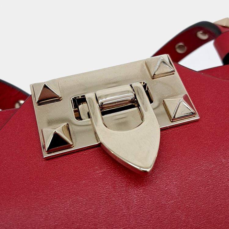 Pre Owned Valentino Rockstud Red Leather Crossbody Bag