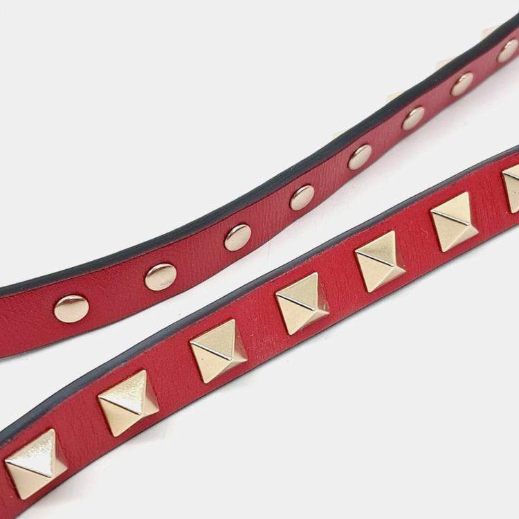 Pre Owned Valentino Rockstud Red Leather Crossbody Bag