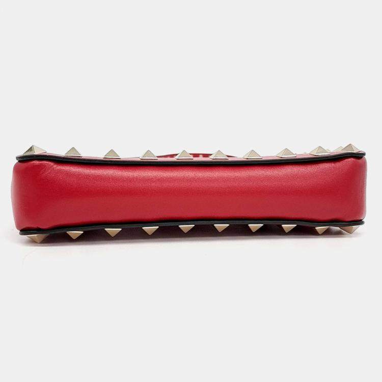 Pre Owned Valentino Rockstud Red Leather Crossbody Bag