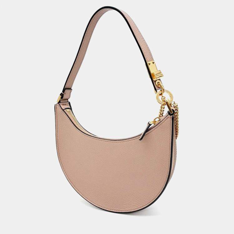 Pre Owned Valentino Pink Leather V-Logo Mini Hobo Bag
