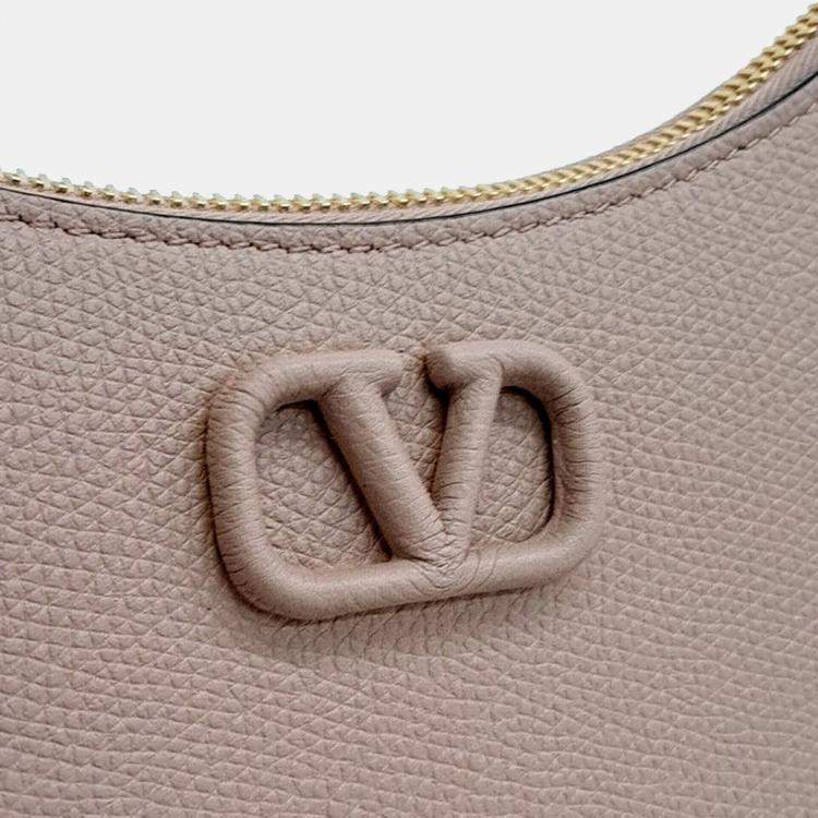 Pre Owned Valentino Pink Leather V-Logo Mini Hobo Bag