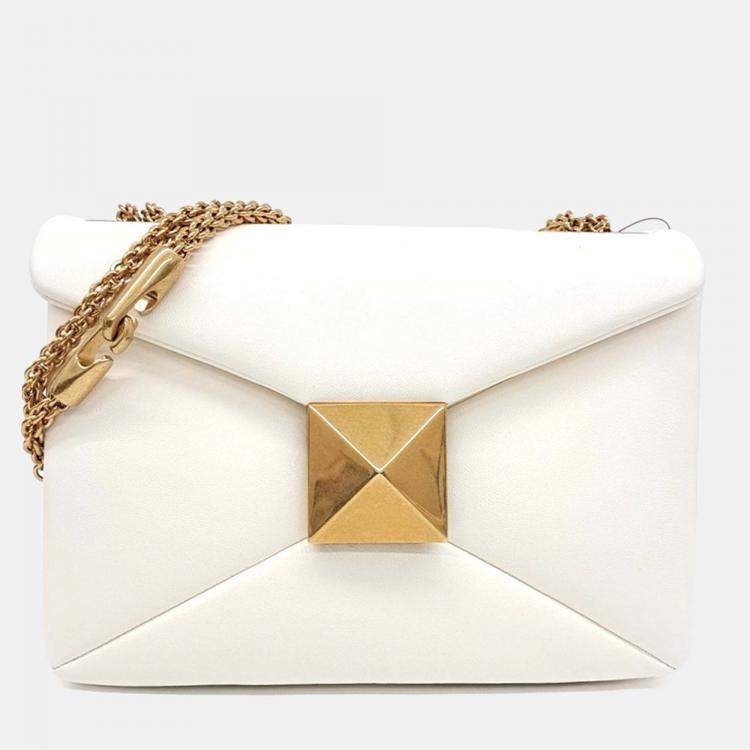 Pre Owned Valentino Cream Leather One Stud Chain Shoulder Bag