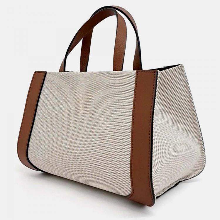 Pre Owned Valentino Beige Brown PVC V-logo tote and shoulder bag
