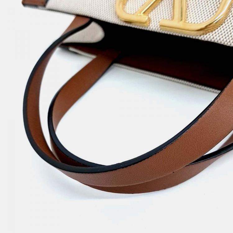 Pre Owned Valentino Beige Brown PVC V-logo tote and shoulder bag