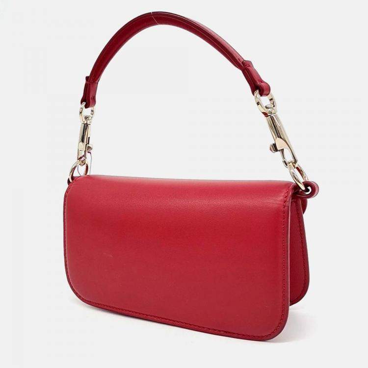 Pre Owned Valentino Red Leather V-Logo Rocco Shoulder Bag Small
