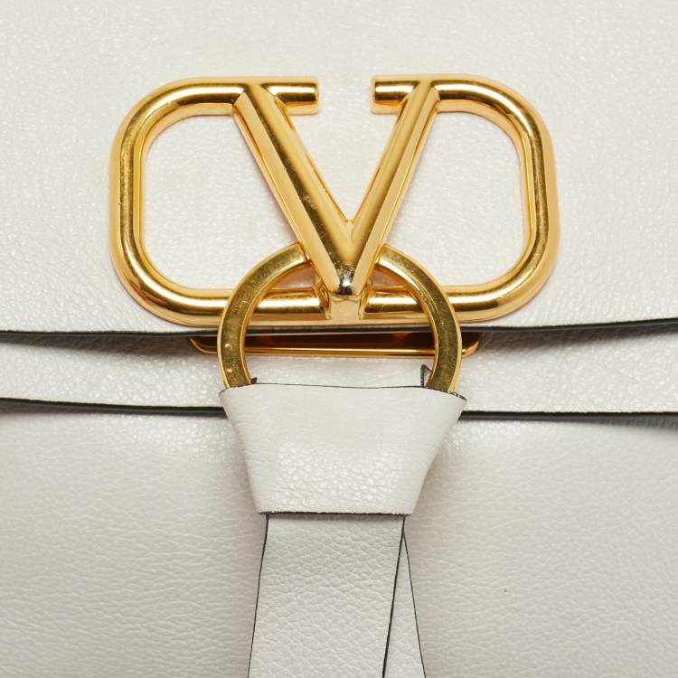 Pre Owned Valentino White Leather VRing Shoulder Bag