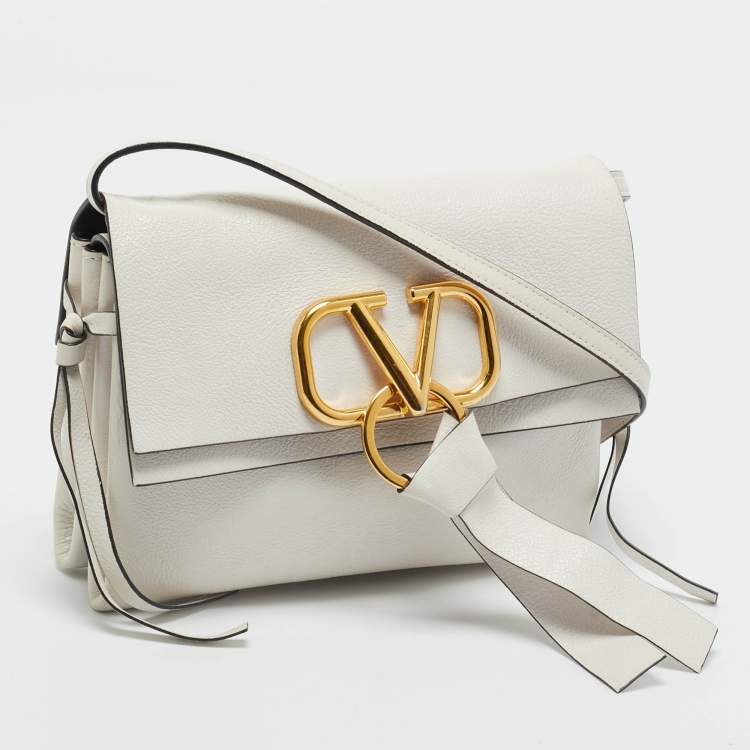 Pre Owned Valentino White Leather VRing Shoulder Bag