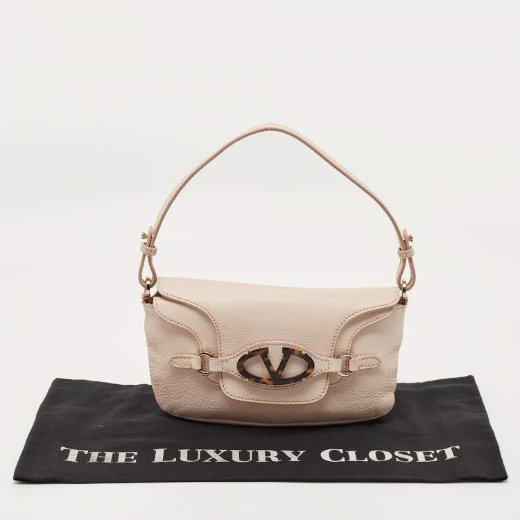 Pre Owned Valentino Light Pink Leather VLogo Flap Shoulder Bag