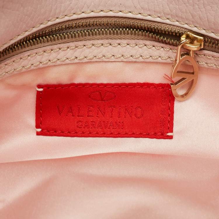 Pre Owned Valentino Light Pink Leather VLogo Flap Shoulder Bag