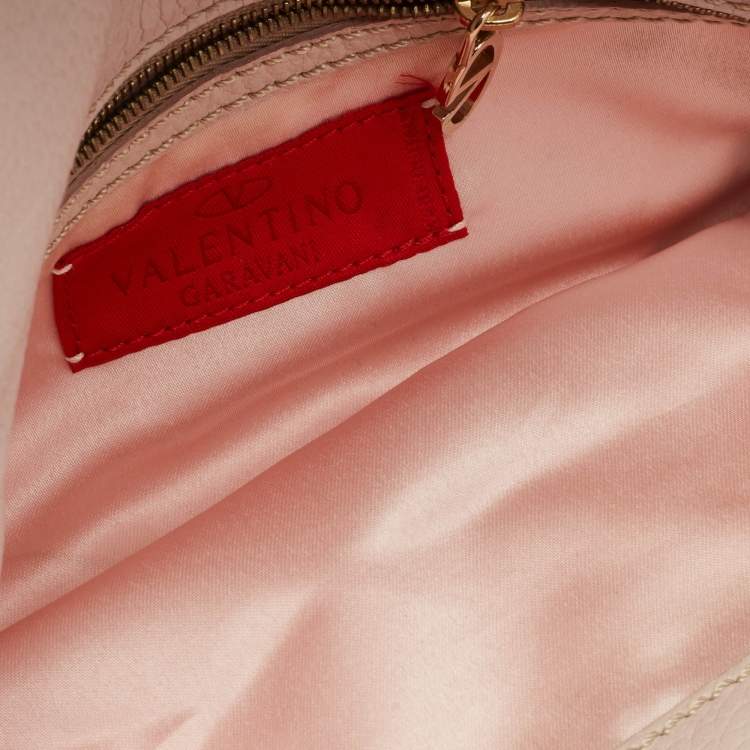 Pre Owned Valentino Light Pink Leather VLogo Flap Shoulder Bag
