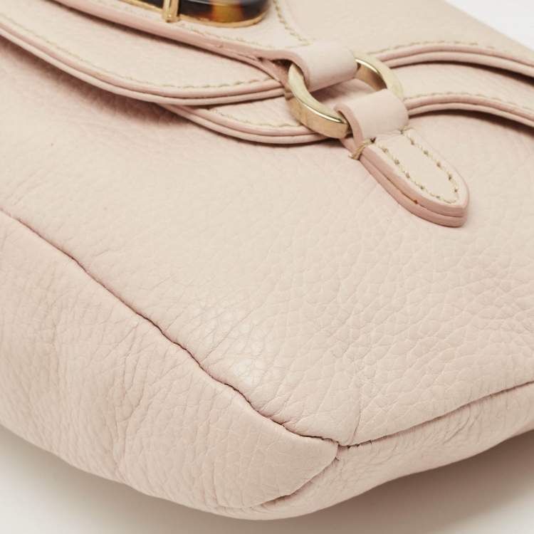Pre Owned Valentino Light Pink Leather VLogo Flap Shoulder Bag