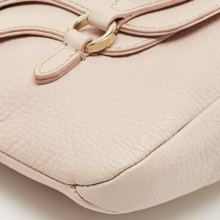 Pre Owned Valentino Light Pink Leather VLogo Flap Shoulder Bag