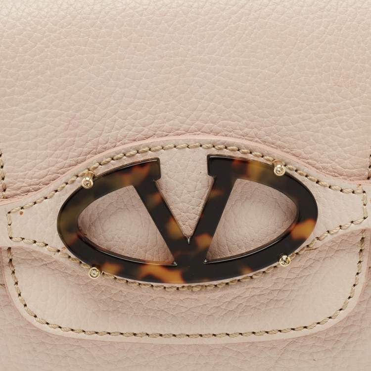 Pre Owned Valentino Light Pink Leather VLogo Flap Shoulder Bag