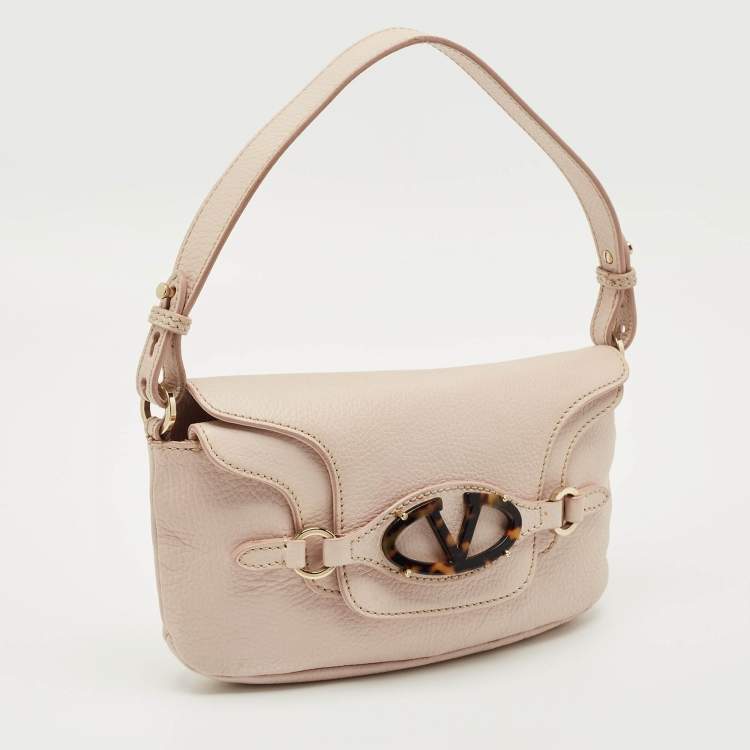 Pre Owned Valentino Light Pink Leather VLogo Flap Shoulder Bag