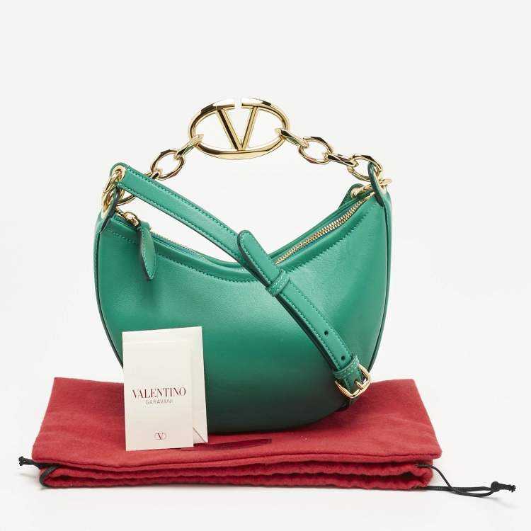 Pre Owned Valentino Green Leather Mini VLogo Moon Hobo