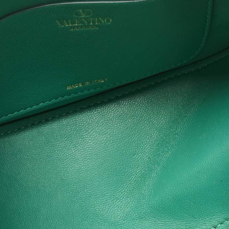 Pre Owned Valentino Green Leather Mini VLogo Moon Hobo