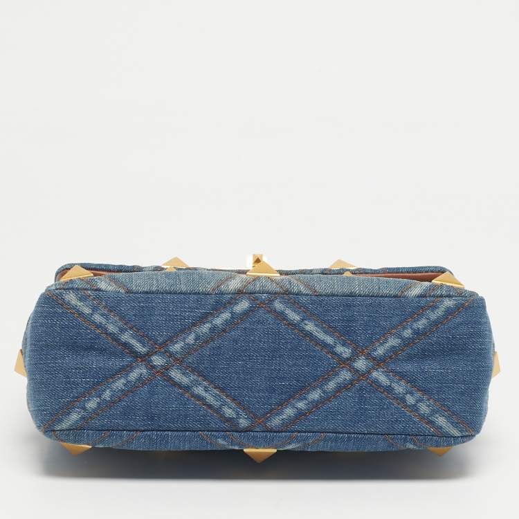 Pre Owned Valentino Washed Blue Denim Medium Roman Stud Top Handle Bag