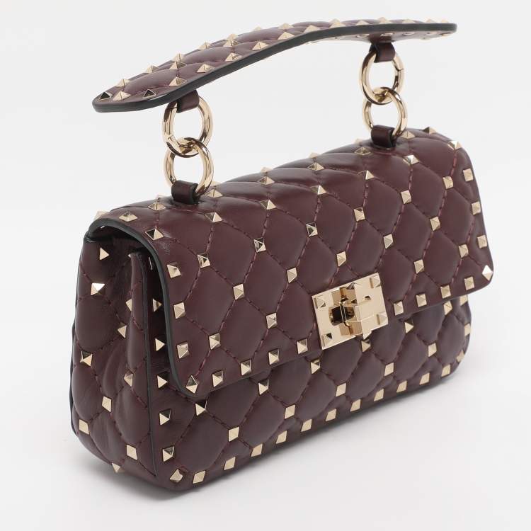Pre Owned Valentino Burgundy Quilted Leather Small Rockstud Spike Chain Shoulder Bag