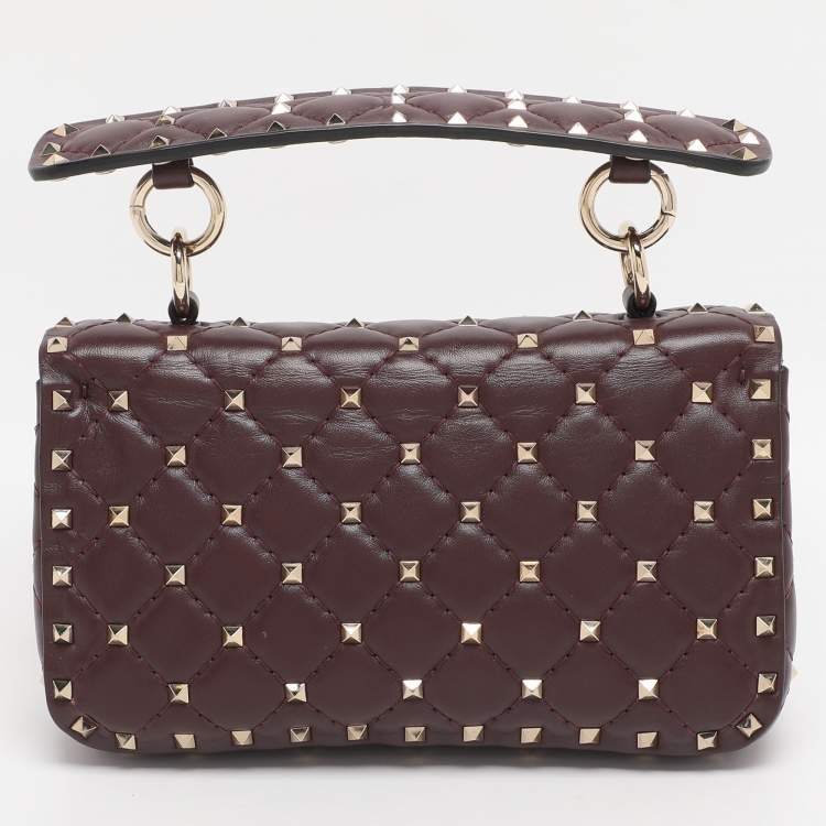 Pre Owned Valentino Burgundy Quilted Leather Small Rockstud Spike Chain Shoulder Bag