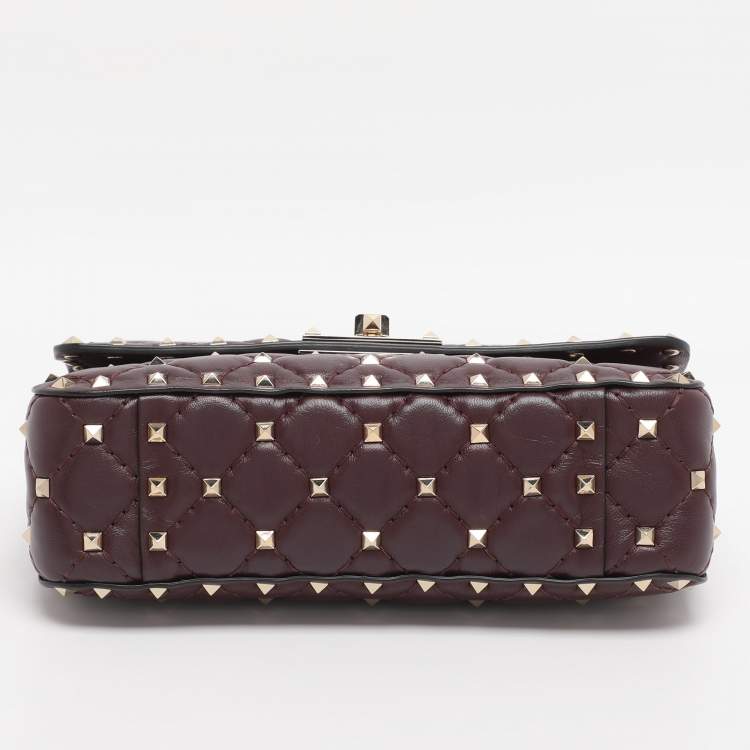 Pre Owned Valentino Burgundy Quilted Leather Small Rockstud Spike Chain Shoulder Bag