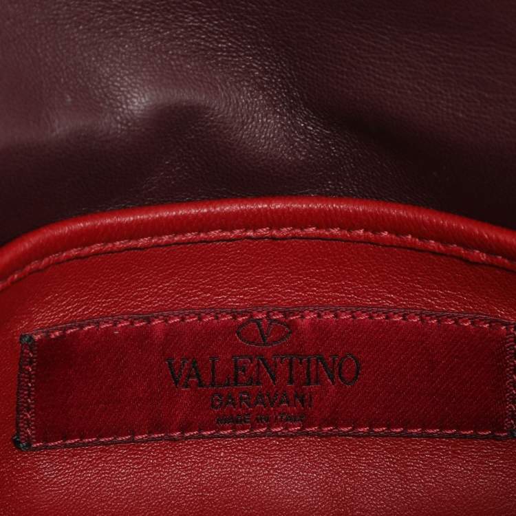Pre Owned Valentino Burgundy Quilted Leather Small Rockstud Spike Chain Shoulder Bag
