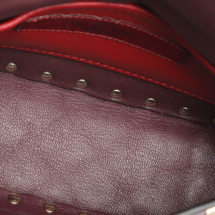 Pre Owned Valentino Burgundy Quilted Leather Small Rockstud Spike Chain Shoulder Bag