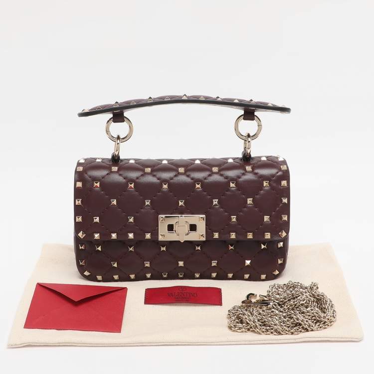 Pre Owned Valentino Burgundy Quilted Leather Small Rockstud Spike Chain Shoulder Bag