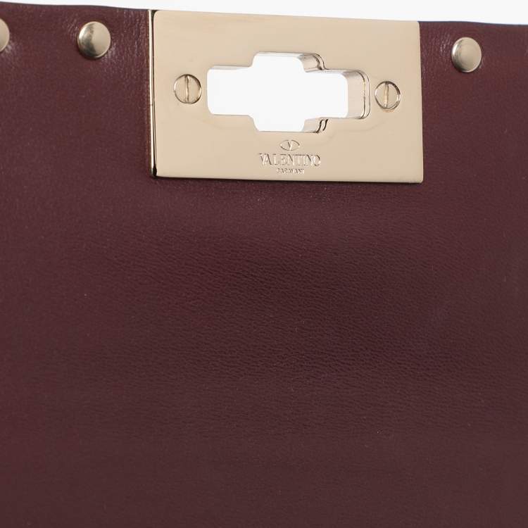 Pre Owned Valentino Burgundy Quilted Leather Small Rockstud Spike Chain Shoulder Bag