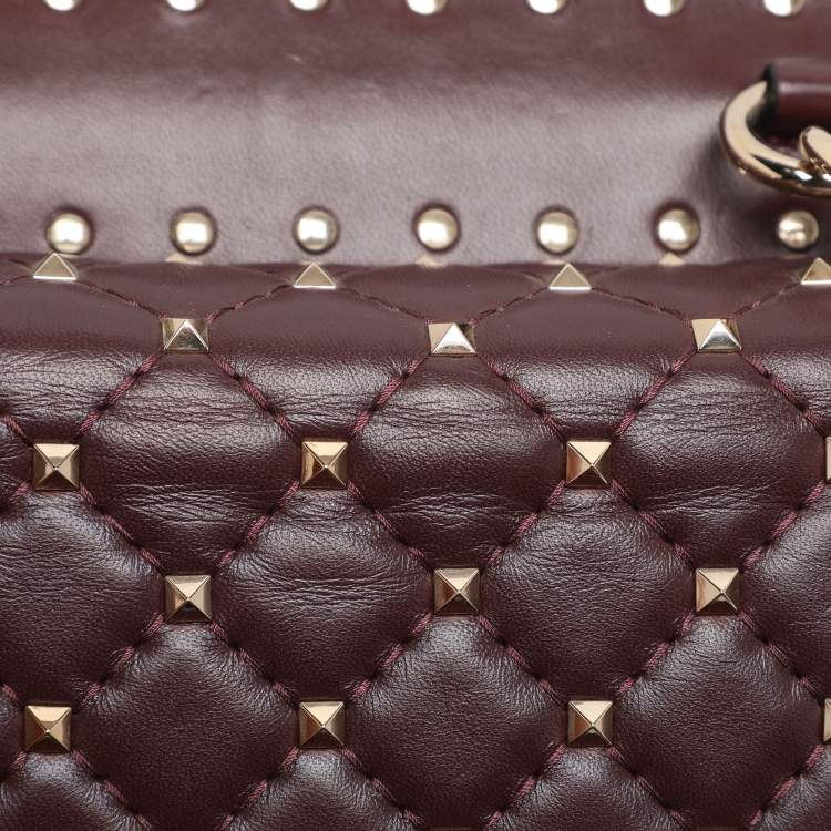 Pre Owned Valentino Burgundy Quilted Leather Small Rockstud Spike Chain Shoulder Bag