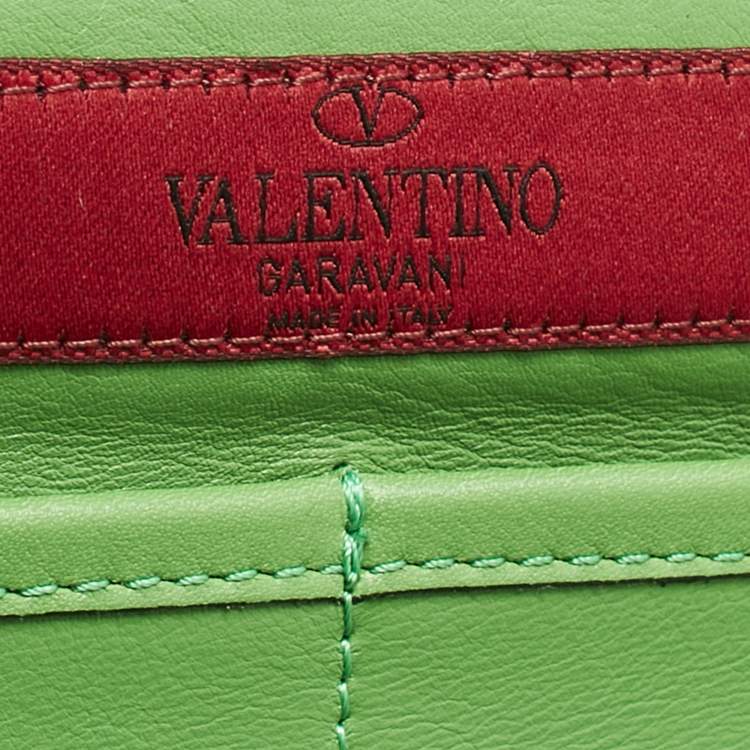 Pre Owned Valentino Green Leather Medium Rockstud Trapeze Tote