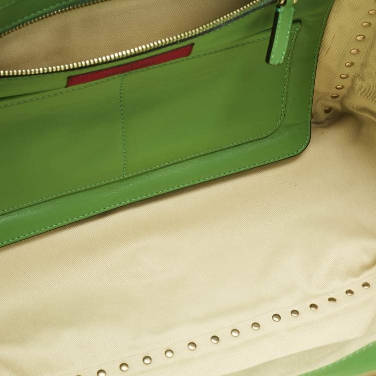 Pre Owned Valentino Green Leather Medium Rockstud Trapeze Tote