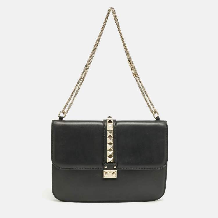 Pre Owned Valentino Black Leather Large Glam Lock Shoulder Bag